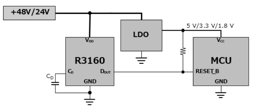 Application Circuit Diagram - Nisshinbo R3160 Voltage Detectors